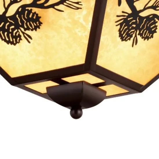 VAXCEL Douglas Warm Bronze Rustic Outdoor Flush Mount Ceiling Light Pine Cone Motif Amber Glass image {11}