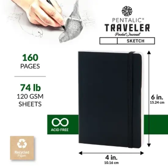 Pentalic 4"x 6" Traveler Pocket Sketching Journal, 2 pack, Black image {1}