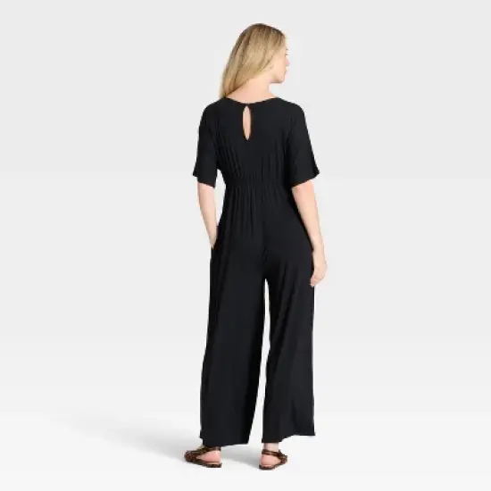 Short Sleeve Knit Maternity Jumpsuit - Isabel Maternity by Ingrid & Isabel&trade; Black image {1}