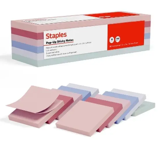 Staples Pop-up Sticky Notes 3" x 3" Ocean Mist Collection 100 Sheets/Pad 18 Pads/Pack (ST62873) image {5}
