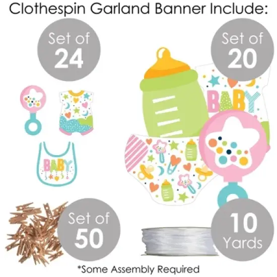 Big Dot of Happiness Colorful Baby Shower - Gender Neutral Party DIY Decorations - Clothespin Garland Banner - 44 Pieces image {3}