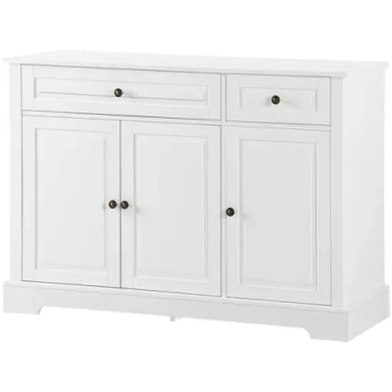 HOMCOM Sideboard Buffet Cabinet, Modern Kitchen Cabinet with 2 Drawers and Adjustable Shelves, Coffee Bar Cabinet for Living Room, White image {3}
