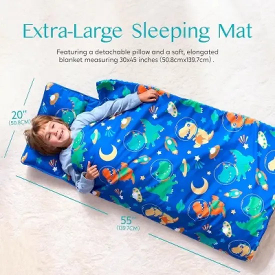 Joyfy Toddler Nap Mat with Pillow & Blanket - 55''*30'' for Kids Ages 3-7 Years - Roll Up Nap Mat for Preschool - Soft Kids Sleeping Mat image {2}