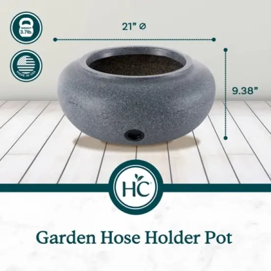 HC Companies Versatile 21 Inch Round Natural Decorative Plastic Outdoor Garden Hose Storage Pot with Side Hole, Granite (3 Pack) image {2}