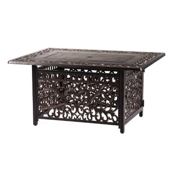 5pc Set with 48" Rectangular Outdoor Aluminum Fire Table & Four Swivel Rocking Chairs & Wind Blocker Lid - Oakland Living image {2}