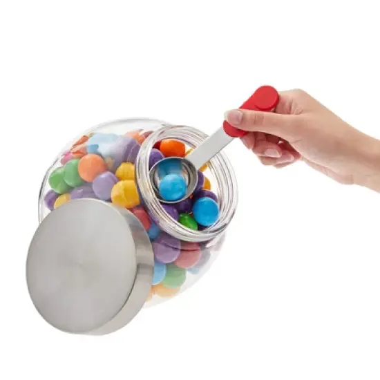 Juvale Glass Glass Jar Candy Dispenser with Scoop and Stainless Steel Lid, Penny Jar for Cookies, Nuts, Dry Goods, Jelly Beans, Food Storage, 58 Oz image {3}