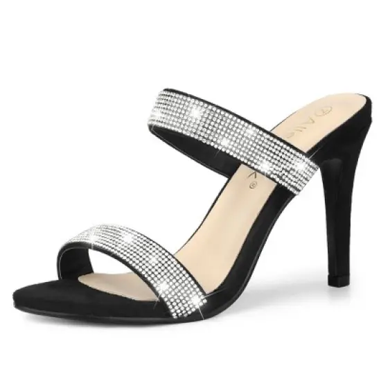 Allegra K Women's Open Toe Stiletto Heel Rhinestone Mules Sandals image {7}