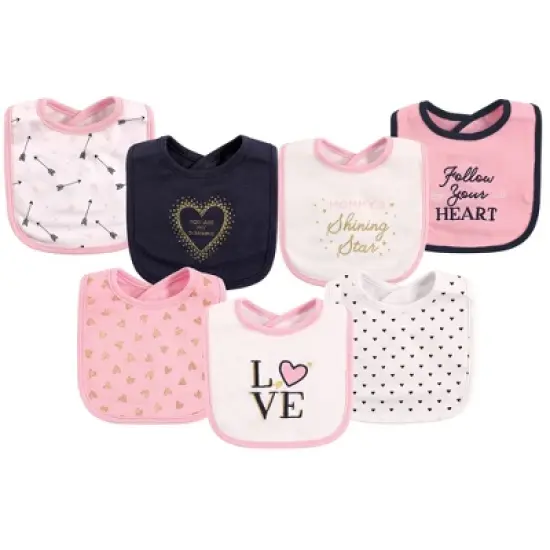 Hudson Baby Infant Girl Cotton Bibs 7pk, Love, One Size image {1}