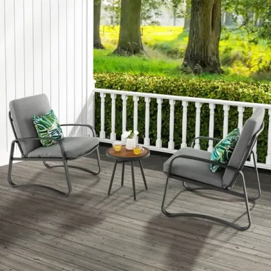 Costway 3pcs Patio Bistro Conversation Set DPC Tabletop Metal Cushioned Chairs Outdoor image {4}