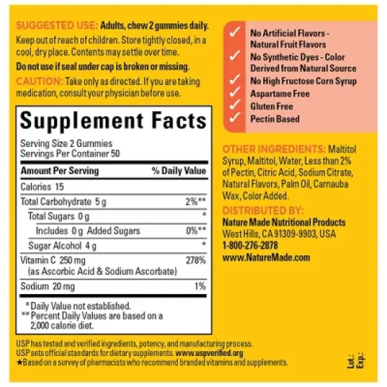 Nature Made Zero Sugar Vitamin C Sugar Free Gummies - 100ct image {2}