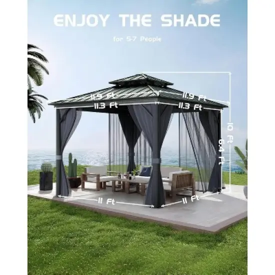 12 x 12FT Hardtop Gazebo with Galvanized Steel Double Roof Canopy image {5}