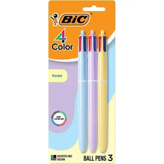 BIC 4-Color Retractable Ballpoint Pen Medium Point 1.0mm Assorted Ink 3/Pack (MMAP3-AST) image {9}