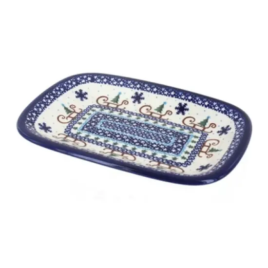Blue Rose Polish Pottery 119 Vena Small Rectangular Serving Platter image {8}