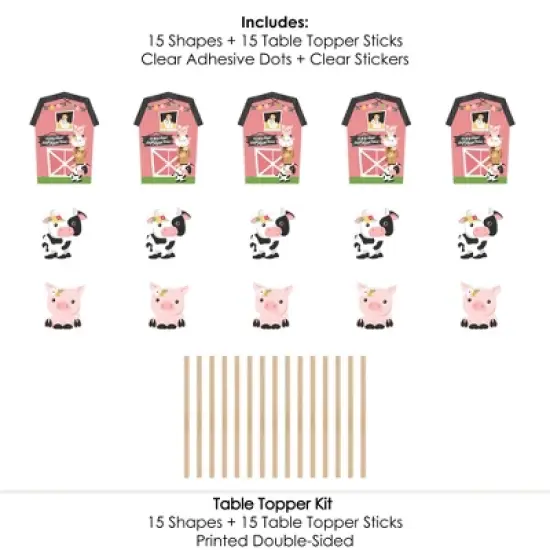 Big Dot of Happiness Girl Farm Animals - Pink Barnyard Baby Shower or Birthday Party Centerpiece Sticks - Table Toppers - Set of 15 image {5}