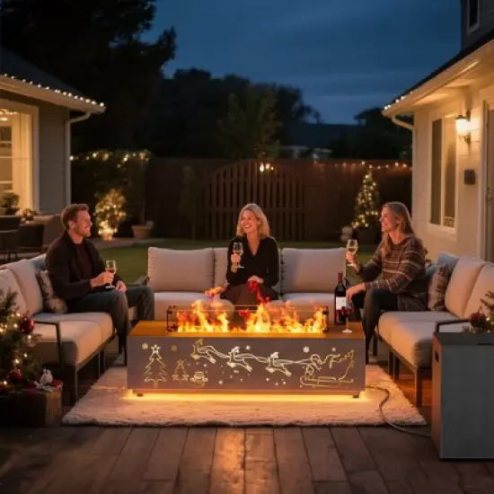 Evita 50,000 BTU Outdoor Fire Pit Table with LED Light, Propane Tank, Windshield, Glass Stone and Rain Cover-42*20*12 Inch image {7}