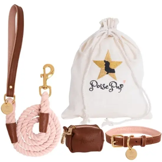 PoisePup - Luxury Pet Dog Leash - Soft Premium Italian Leather and 100% Natural Cotton Rope Leash - Bella Rose image {1}