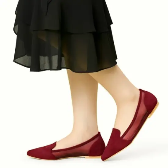 Allegra K Women's Pointed Toe Mesh Slip on Ballet Flats image {6}