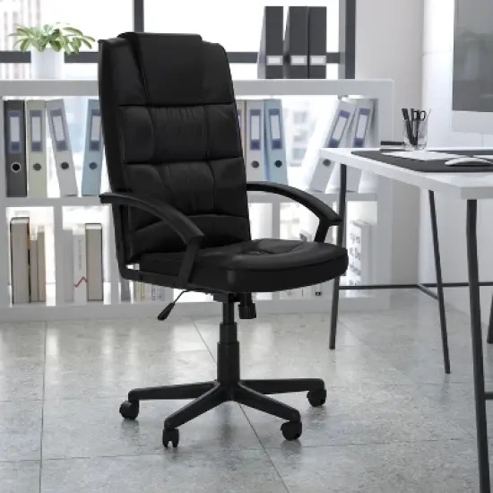 Flash Furniture Nora High Back Black LeatherSoft Executive Swivel Office Chair with Arms image {1}