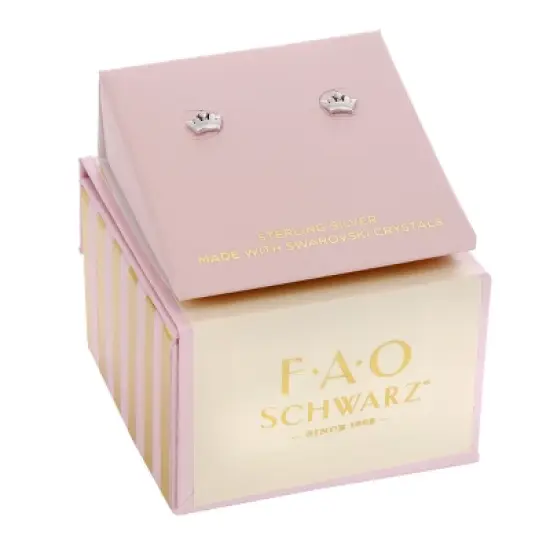 FAO Schwarz Sterling Silver Crown Stud Earrings with Crystal Stone Accent image {1}