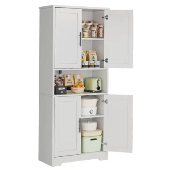70 Inch Tall Kitchen Pantry Cabinet, Freestanding Storage Cabinet with 4 Doors and Adjustable Shelves, Utility Hutch Cupboard image {8}
