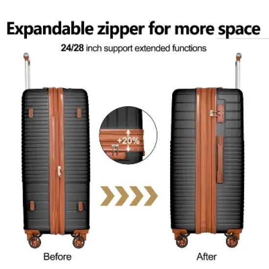Dexmalle 3 Piece double spinner 8 wheels Suitcase with TSA Lock image {5}