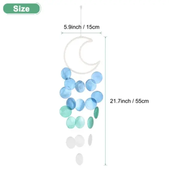 Unique Bargains Handcrafted Outdoor Decorative Seashell Wind Chime 5.9" x 21.7" Blue 1 Pc image {2}