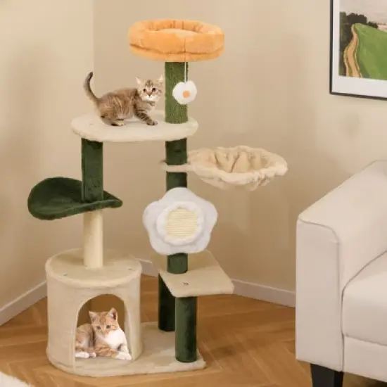 Tangkula 45" Tall Cat Tree Flower Multi-level Pet Activity Center Furniture w/Sisal Post image {2}