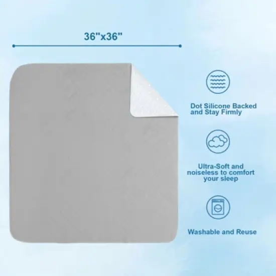 Biloban- 2 Pack Changing Pads, Underpad Washable, Incontinence Bed Pads，Gray 34&ldquo;x36&rdquo; image {2}