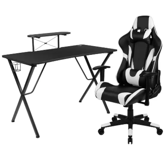 BlackArc Delta Gaming Setup: Reclining Chair with Lumbar Support & Headrest; Desk with Detachable Headphone Hook/Cupholder & Monitor Stand image {14}