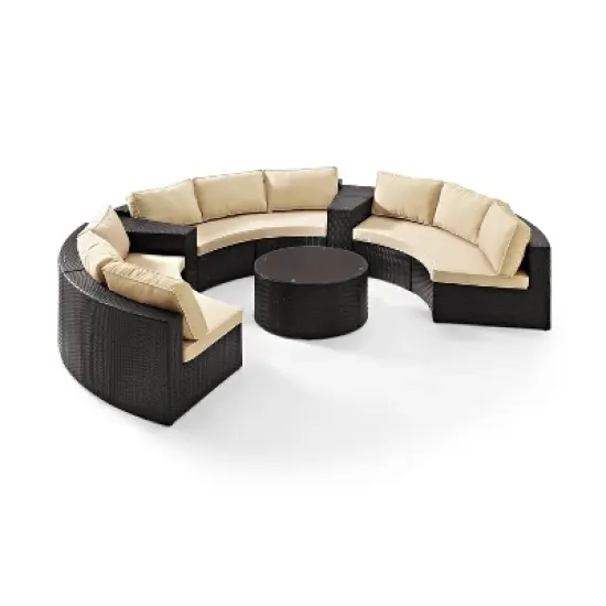 Catalina 6pc Outdoor Wicker Sectional Set - Sand/Brown - Crosley image {5}