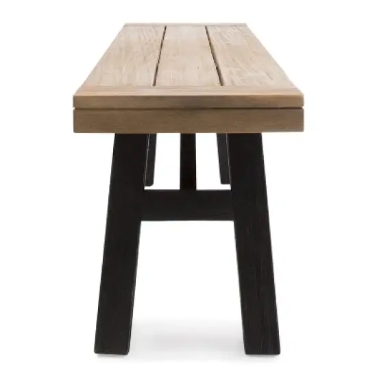 GDFStudio Betteravia Outdoor Acacia Wood Dining Bench, Brushed Gray/Brushed Mahogany image {4}