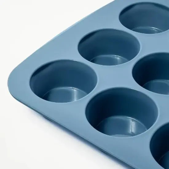 12ct Silicone Muffin Pan Blue - Figmint&trade;:Oven & Dishwasher Safe, 10-Year Warranty image {2}