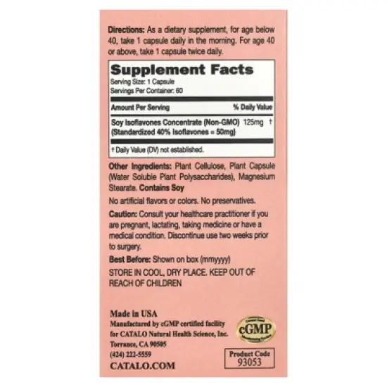 CATALO Women's Soy Isoflavones, 60 Vegetarian Capsules (125 mg Per Capsule) image {1}