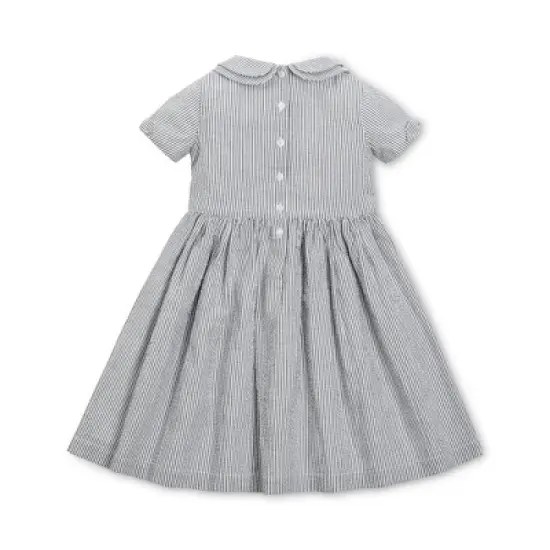 Hope & Henry Girls' Short Sleeve Peter Pan Collar Dress with Bow Details, Toddler image {2}