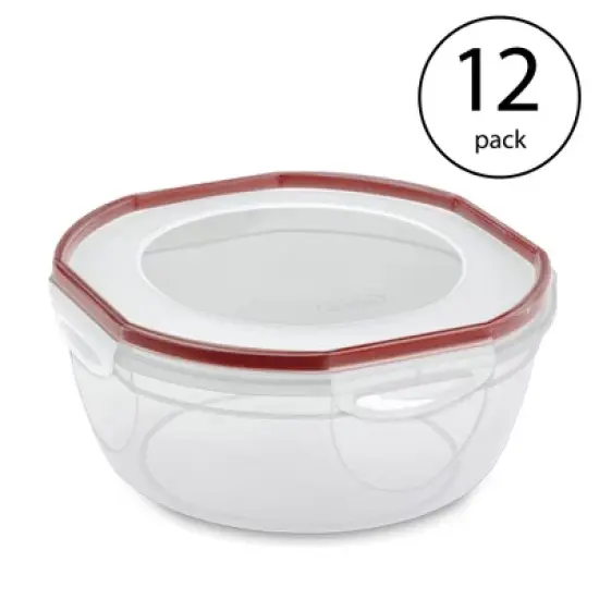 Sterilite Ultra Seal Multipurpose 4.7 Quart Plastic Food Storage Bowl Container with Latching Lid for Storing and Serving, Clear (12 Pack) image {1}