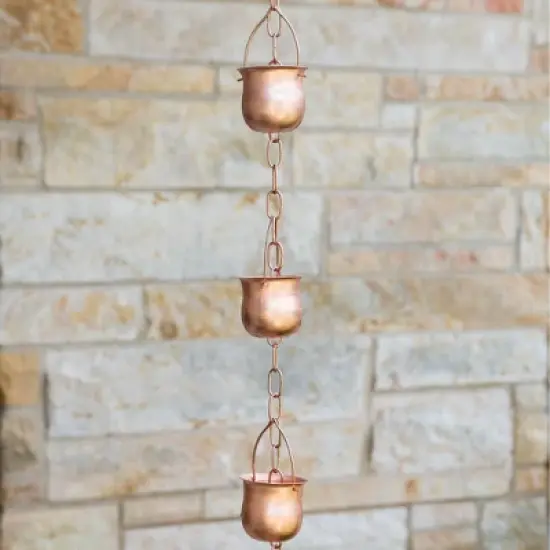 Marrgon Copper Rain Chain with Pot Style Cups for Gutter Downspout Replacement image {5}