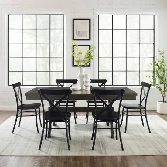 7pc Hayden Extendable Dining Set with Camille Chairs Matte Black/Slate - Crosley image {2}