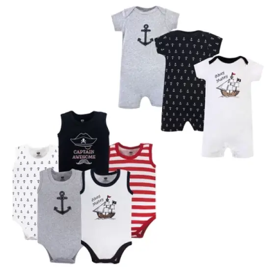 Hudson Baby Infant Boy Cotton Bodysuits and Rompers, 8-Piece, Pirate Ship image {1}