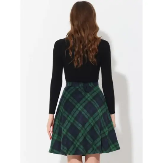 Allegra K Women's Plaids Vintage Tartan Elastic Waist Knee Length A-Line Skirt image {5}
