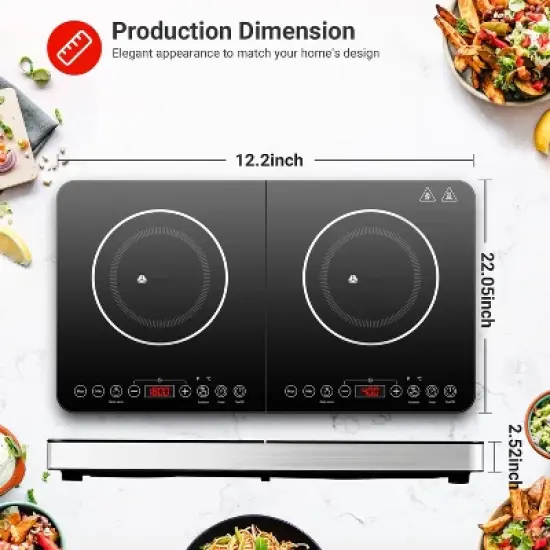 Double Induction Cooktop,2 Burner Independent Control,Ultrathin Body,10 Temperature induction hob,1800W-Multiple Power Levels,4 Hour Timer image {8}
