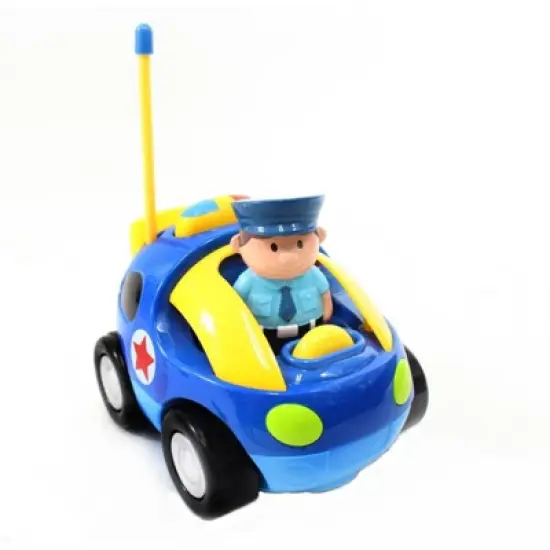 Insten Remote Control Cartoon Police Car with Music, Lights & Action Figure, RC Toys for Kids, 4" Blue image {1}