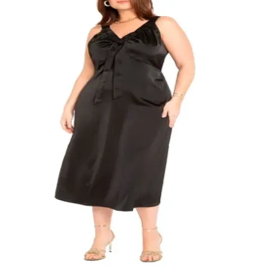 ELOQUII Women&rsquo;s Plus Size Midi Dress With Ruched Neckline image {3}