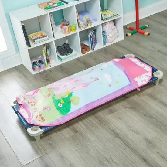 EVERYDAY KIDS Princess Toddler Cot Nap Mat for Home, Daycare, Preschool ; Easy to Roll Sleeping Mat with Elastic Straps, Pillow and Blanket image {3}