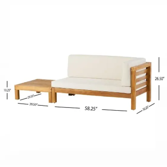 Christopher Knight Home Oana Outdoor Acacia Wood Right Arm Loveseat and Coffee Table Set with Cushion image {2}