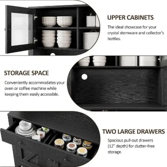 Freestanding Kitchen Pantry Cabinet with Drawers and Hutch, Adjustable Shelves and Microwave Stand, 63-Inch Tall Storage Unit for Dining Rooms image {2}