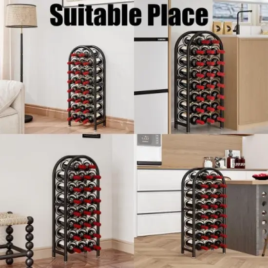 Itopfox Freestanding Floor Wine Rack - Metal Holder Stand Organizer for 23 Bottles, Black, Space-saving Design image {4}