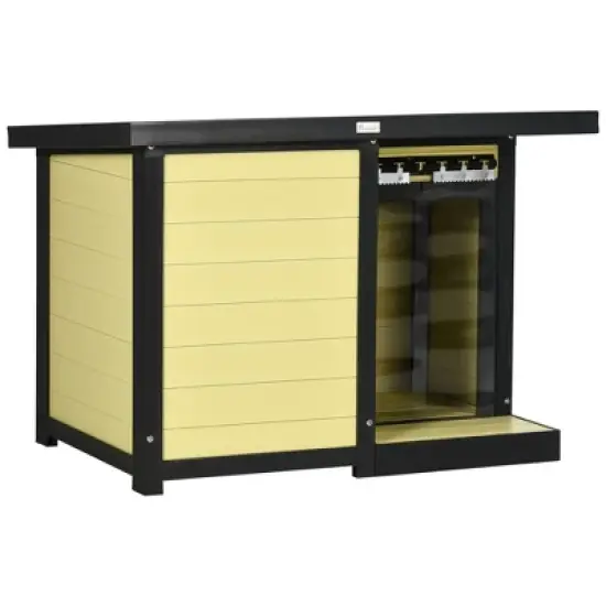 PawHut Dog House Outdoor, Cabin Style Pet Home Cottage, Weather Resistant, with Raised Feet, Terrace, Openable Top, for Medium Sized Dog image {7}