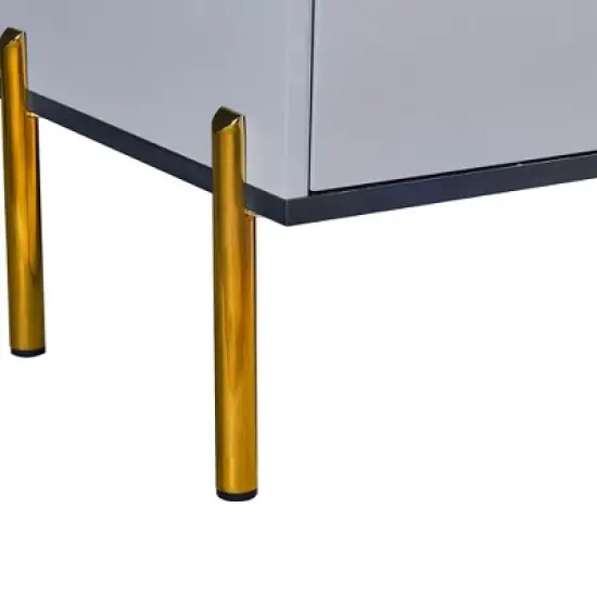 Contemporary Dressing Table with LED Lights and Marble Top, Gray - ModernLuxe image {8}