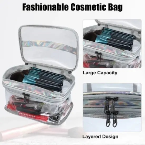 Unique Bargains Double Layer Makeup Bag Cosmetic Travel Bag Case Make Up Organizer Bag Clear Bags for Women 1pcs image {1}