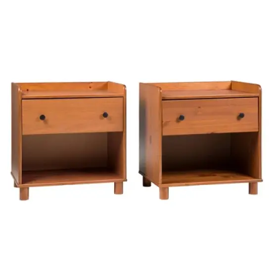 Set of 2 Katie Transitional Tray Top 1 Drawer Solid Wood Nightstands Caramel - Saracina Home image {2}